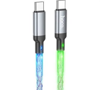 Кабель Type-C - Type-C Hoco U112 (3A, 60W, PD, прозрачный, светодиодный) Серый