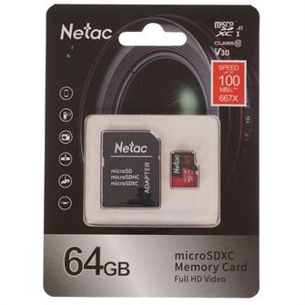 Карта памяти MicroSDXC 64GB Class 10 Netac P500 Eco + SD адаптер